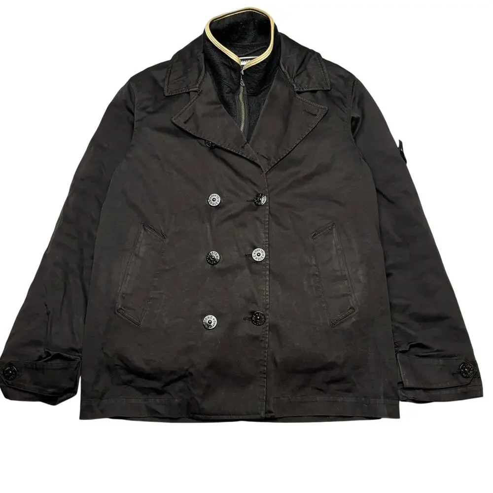 Vintage Stone Island AW 2005 Black Raso Gommato Hooded Jacket Men's Large